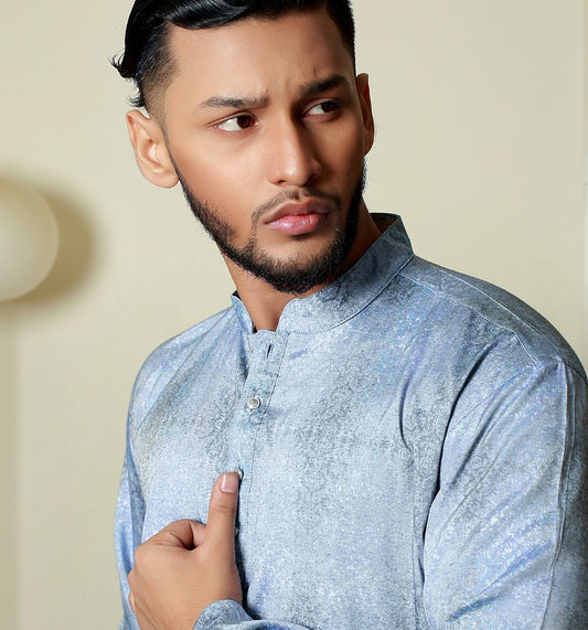 MAHAL Blue Cybernova Printed Panjabi