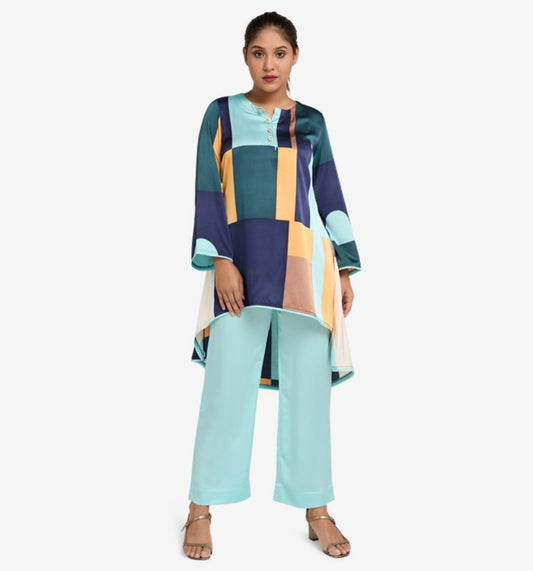 MAHAL Aqua Sunrise Asymmetric Long Tunic w/ Pant