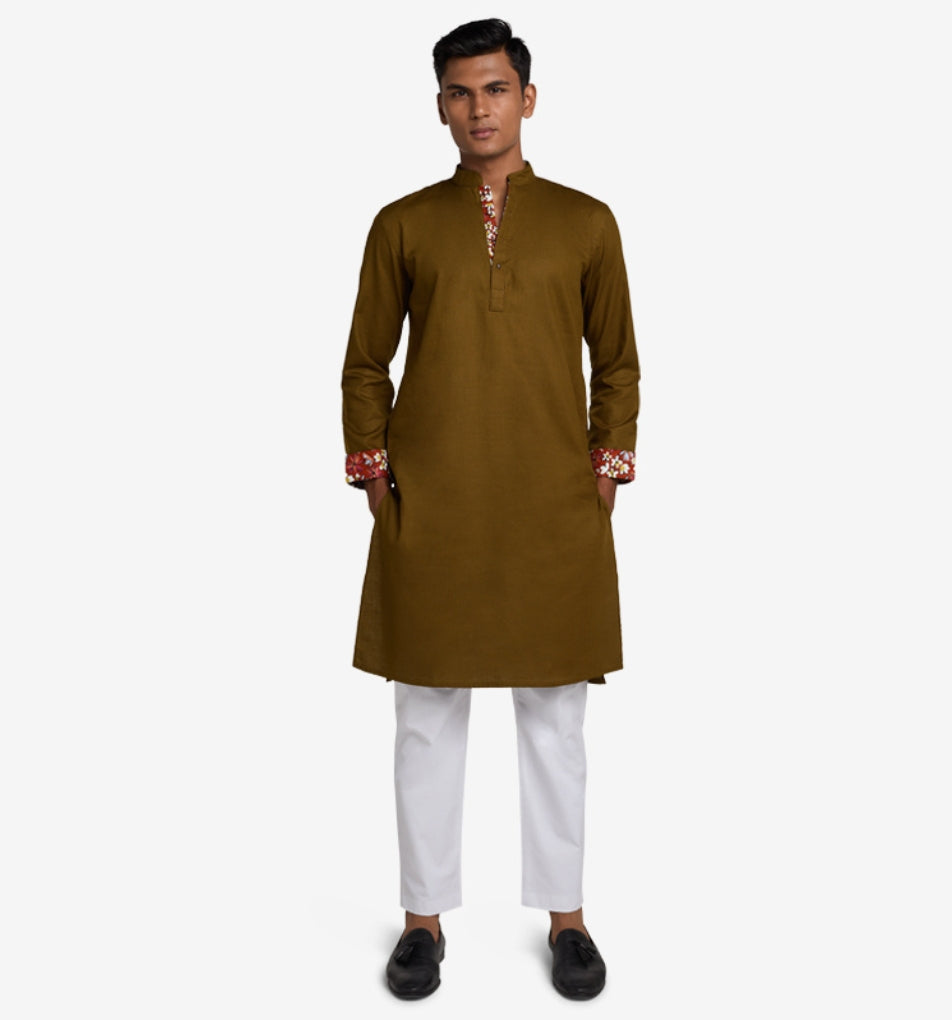 MAHAL Moss Green Whimsical Floral Panjabi