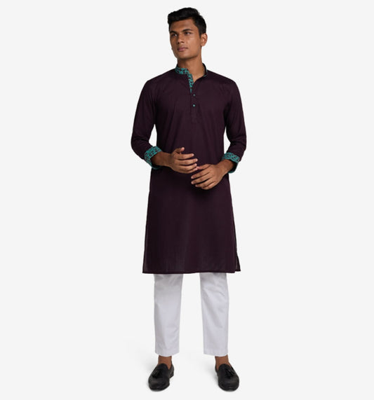 MAHAL Mulberry Panjabi w/ Teal Floral Accent