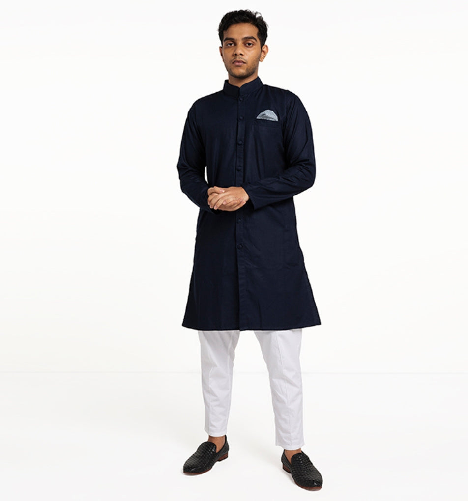 MAHAL Navy Sherwani w/ Pocket Square