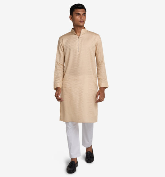 MAHAL Noble Ivory Checkered Zip Panjabi