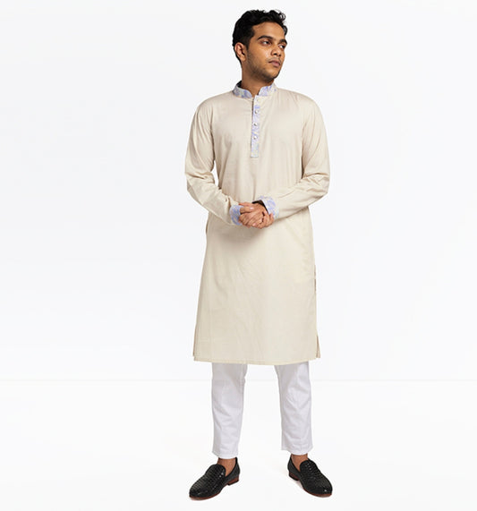 MAHAL Oatmeal Panjabi w/ Pastel Leaf Accent