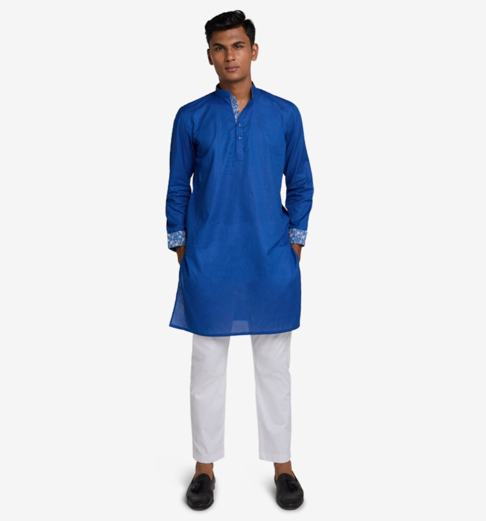 MAHAL Cobalt Blue Jacquard Floral Panjabi