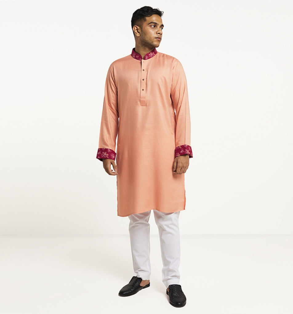 MAHAL Coral Pink Floral Panjabi