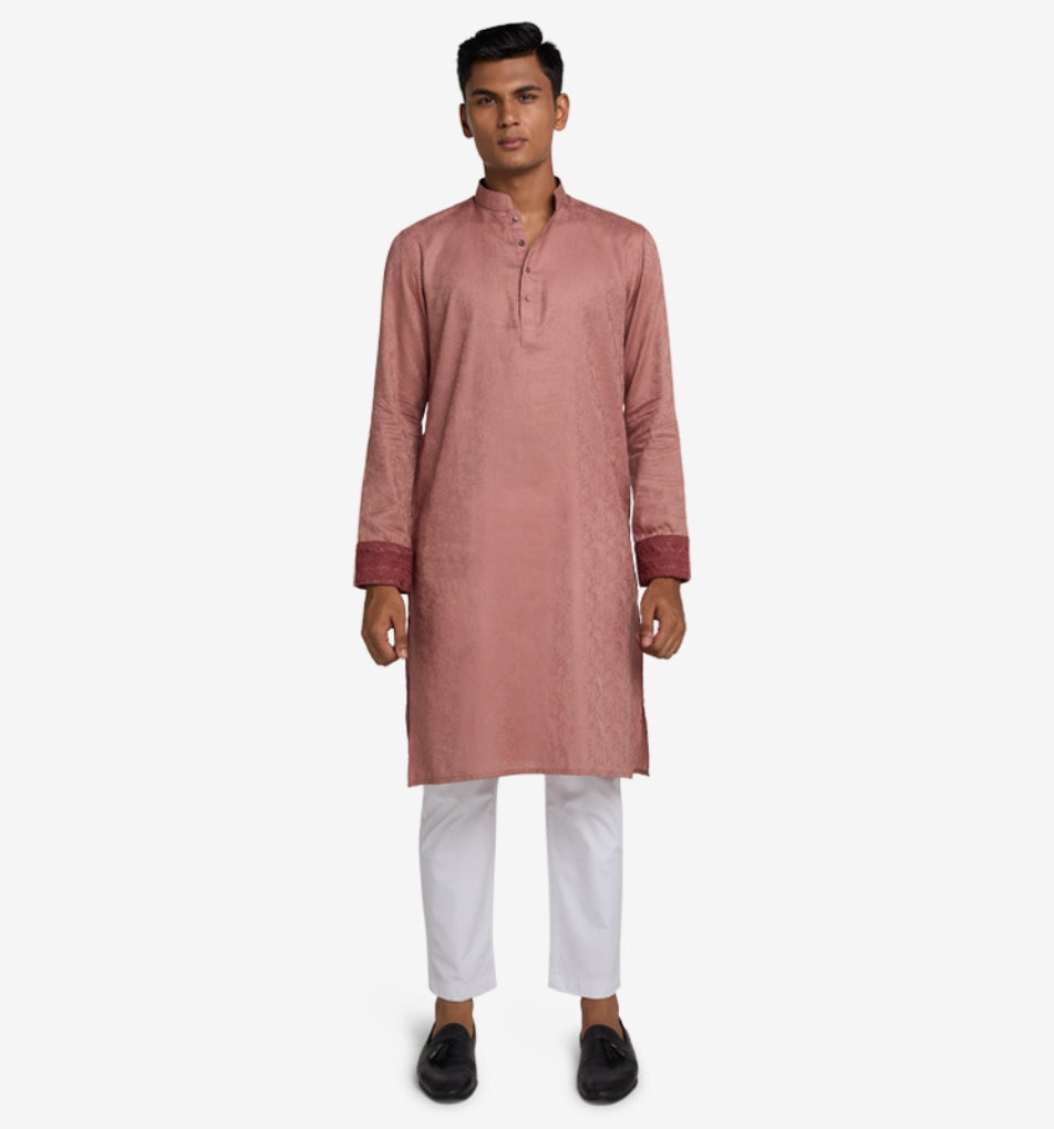 MAHAL Exclusive Mauve Pink Floral Jacquard Panjabi