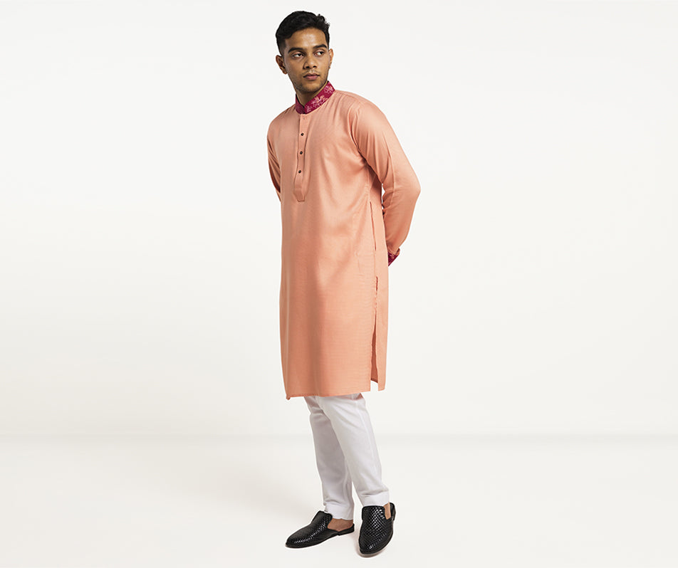 MAHAL Coral Pink Floral Panjabi
