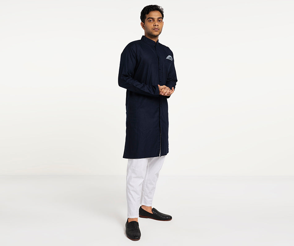 MAHAL Navy Sherwani w/ Pocket Square
