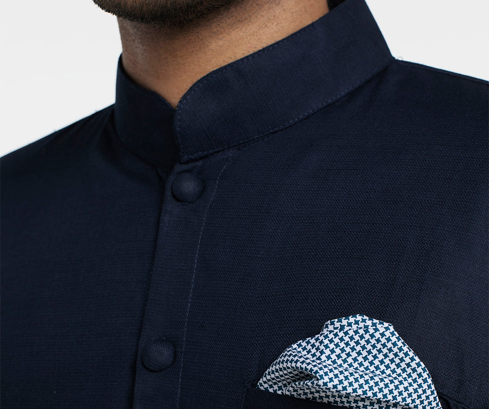 MAHAL Navy Sherwani w/ Pocket Square