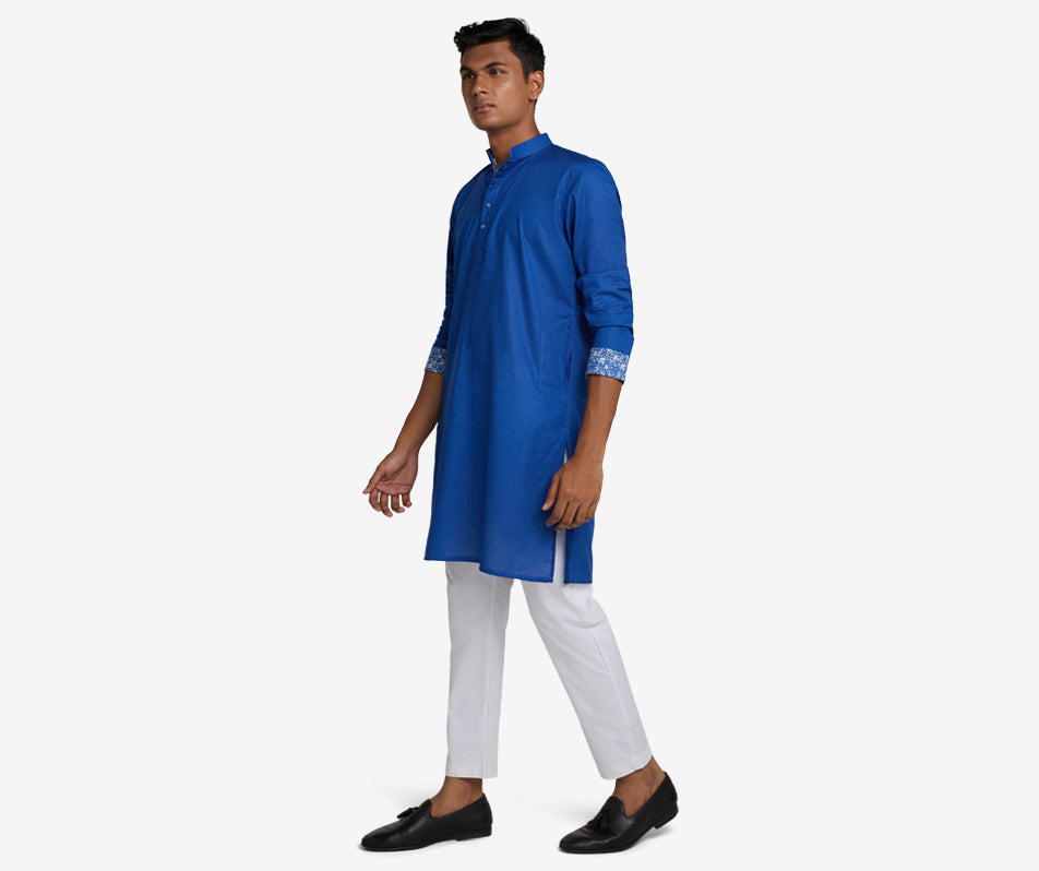 MAHAL Cobalt Blue Jacquard Floral Panjabi