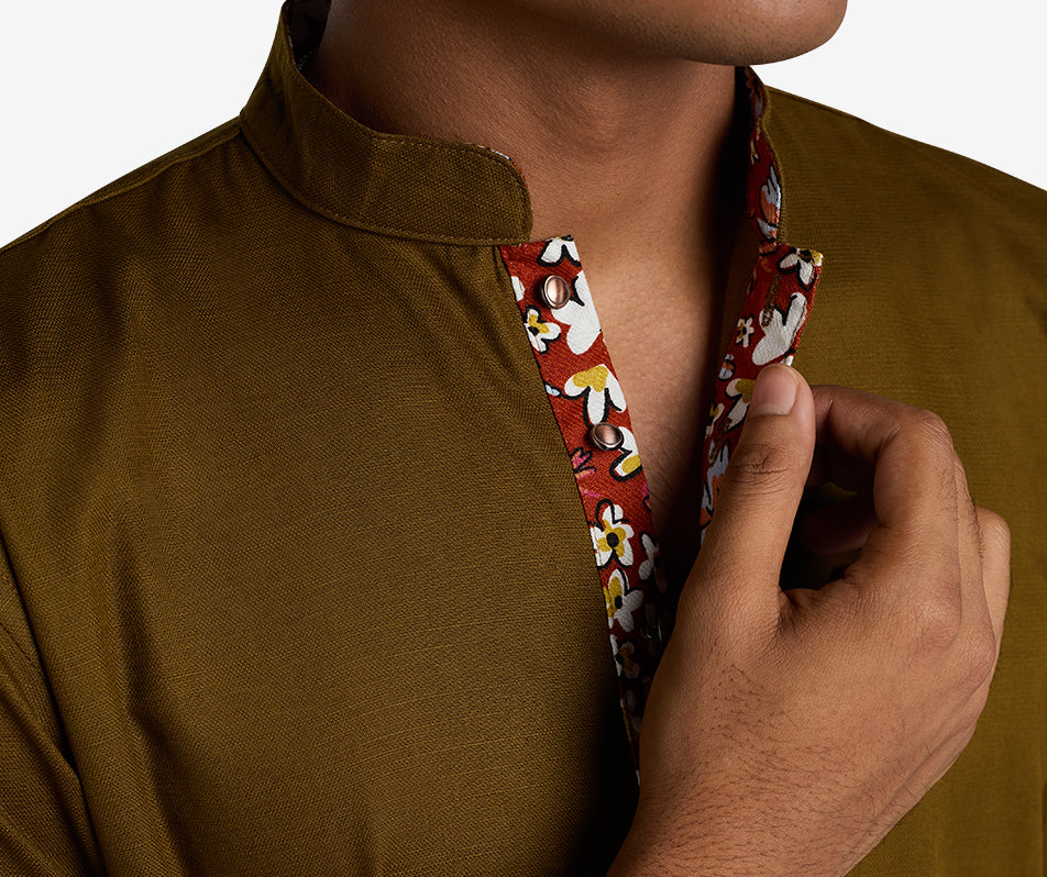 MAHAL Moss Green Whimsical Floral Panjabi