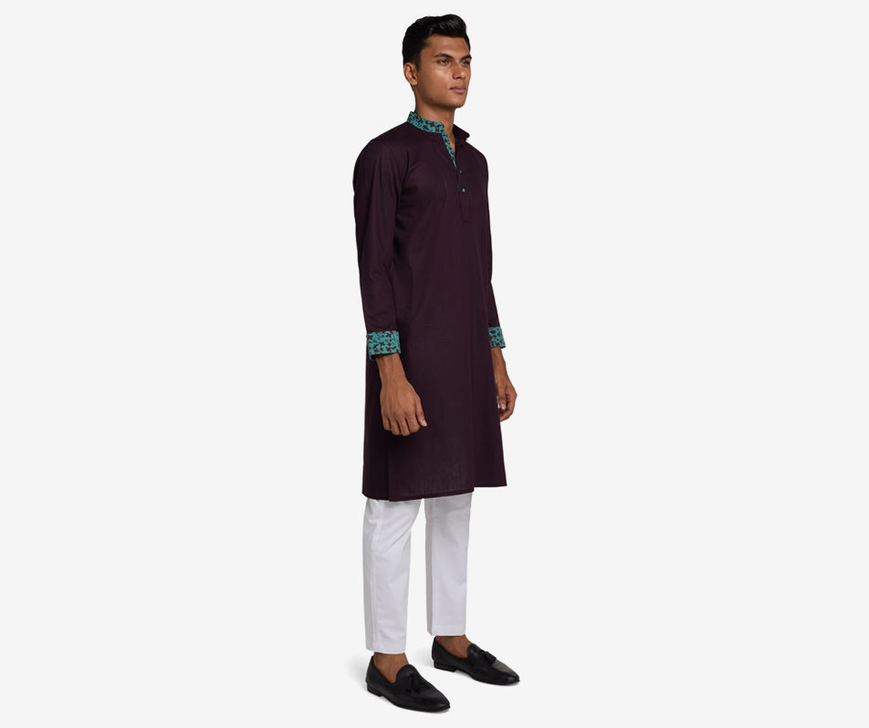 MAHAL Mulberry Panjabi w/ Teal Floral Accent