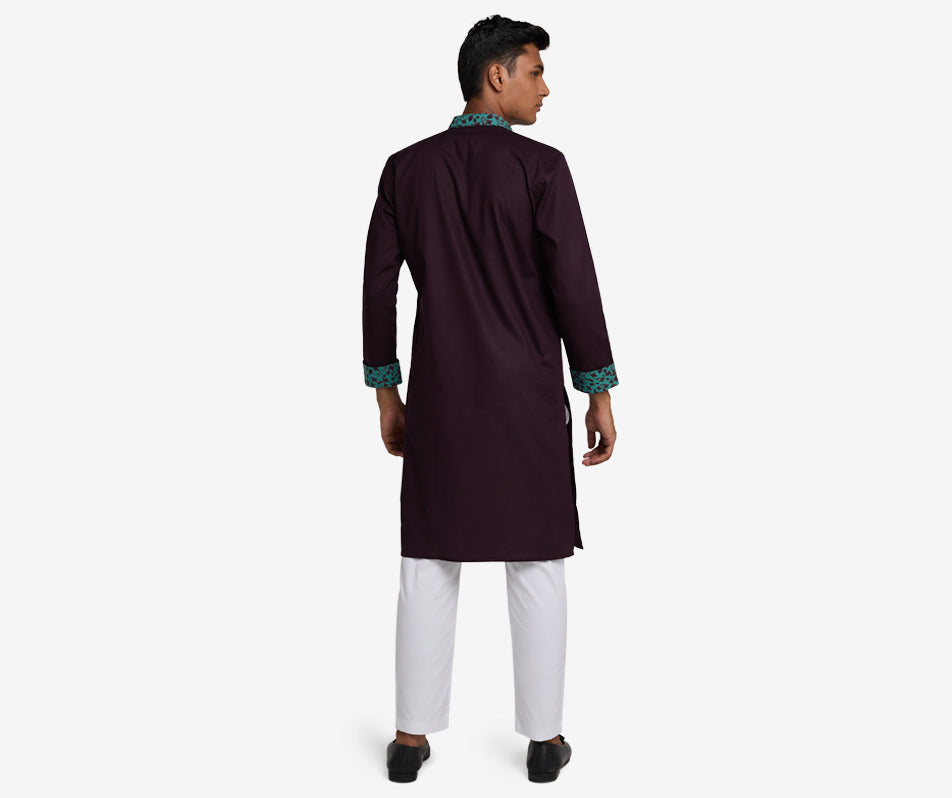 MAHAL Mulberry Panjabi w/ Teal Floral Accent