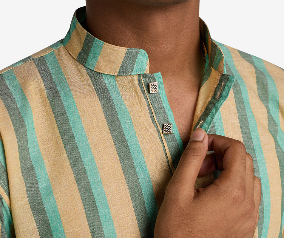 MAHAL Breezy Sunshine Turquoise Striped Panjabi