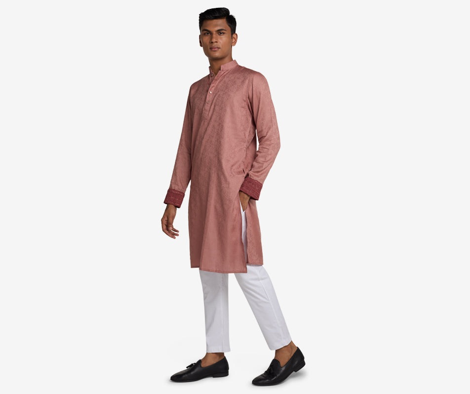 MAHAL Exclusive Mauve Pink Floral Jacquard Panjabi