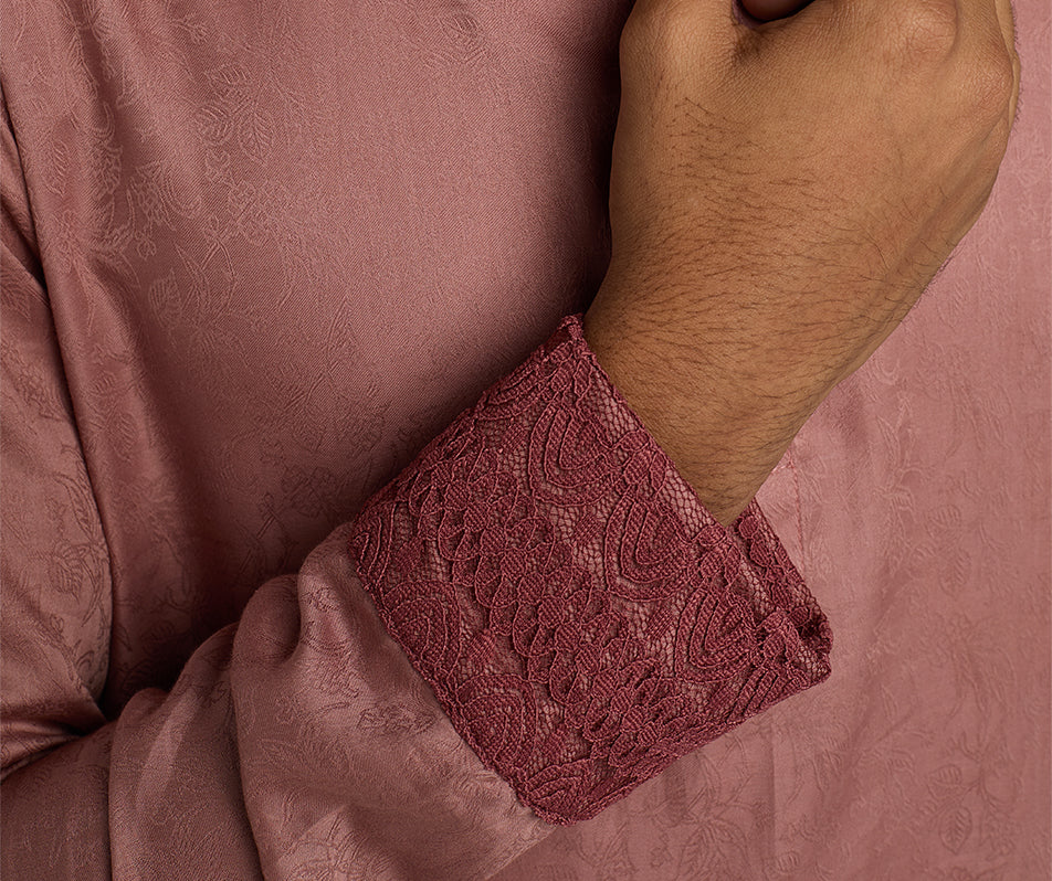 MAHAL Exclusive Mauve Pink Floral Jacquard Panjabi