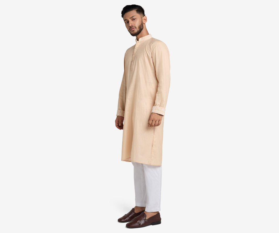MAHAL Sashiko Beige Jacquard Lace Panjabi