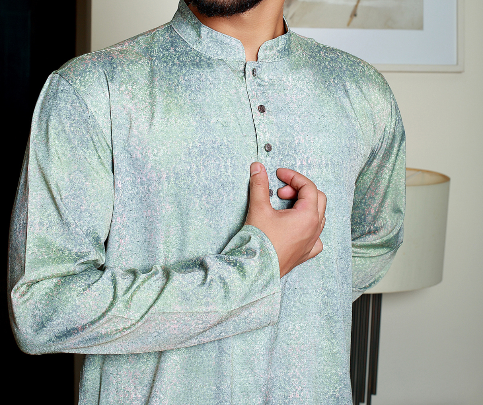 MAHAL Green Cybernova Printed Panjabi