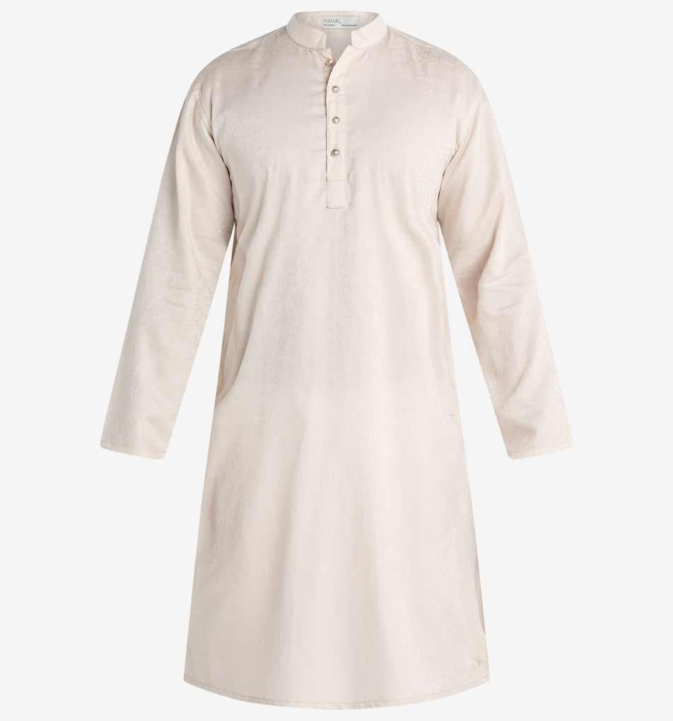 MAHAL Cream Jacquard Floral Panjabi