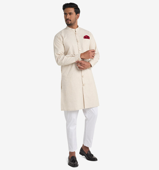 MAHAL Ivory Regal Sherwani Panjabi w/ Pocket Square