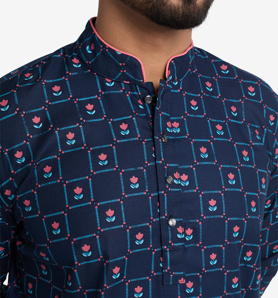 MAHAL Exclusive Neon Tulip Navy Panjabi