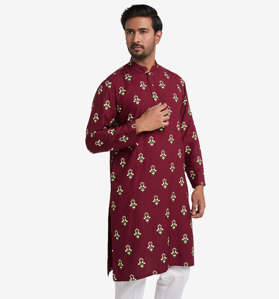 MAHAL Exclusive Aster Flora Ruby Printed Panjabi